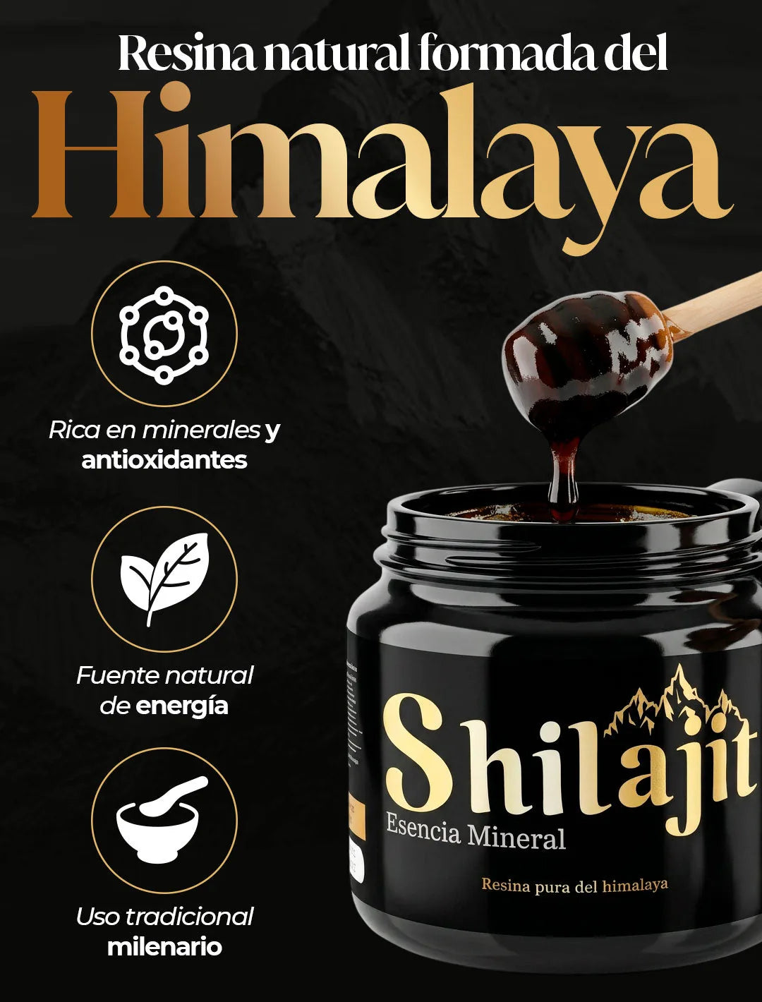 Resina natural formada del Himalaya, rica en minerales y antioxidantes
